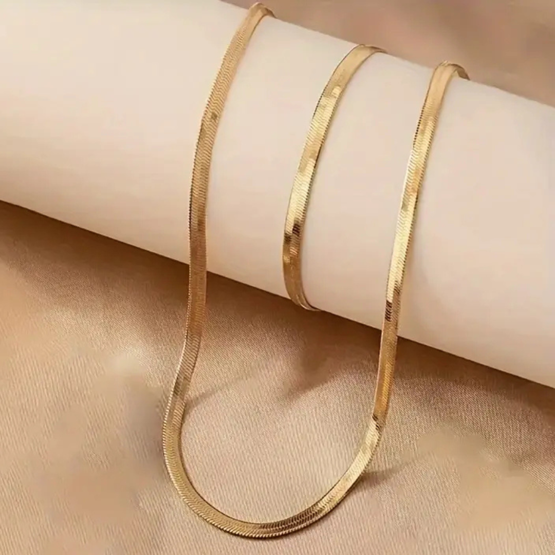 Golden-Plated Flat Snake Chain with Bracelet