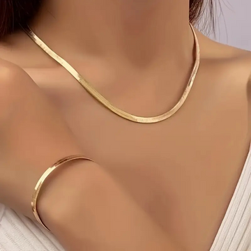 Golden-Plated Flat Snake Chain with Bracelet