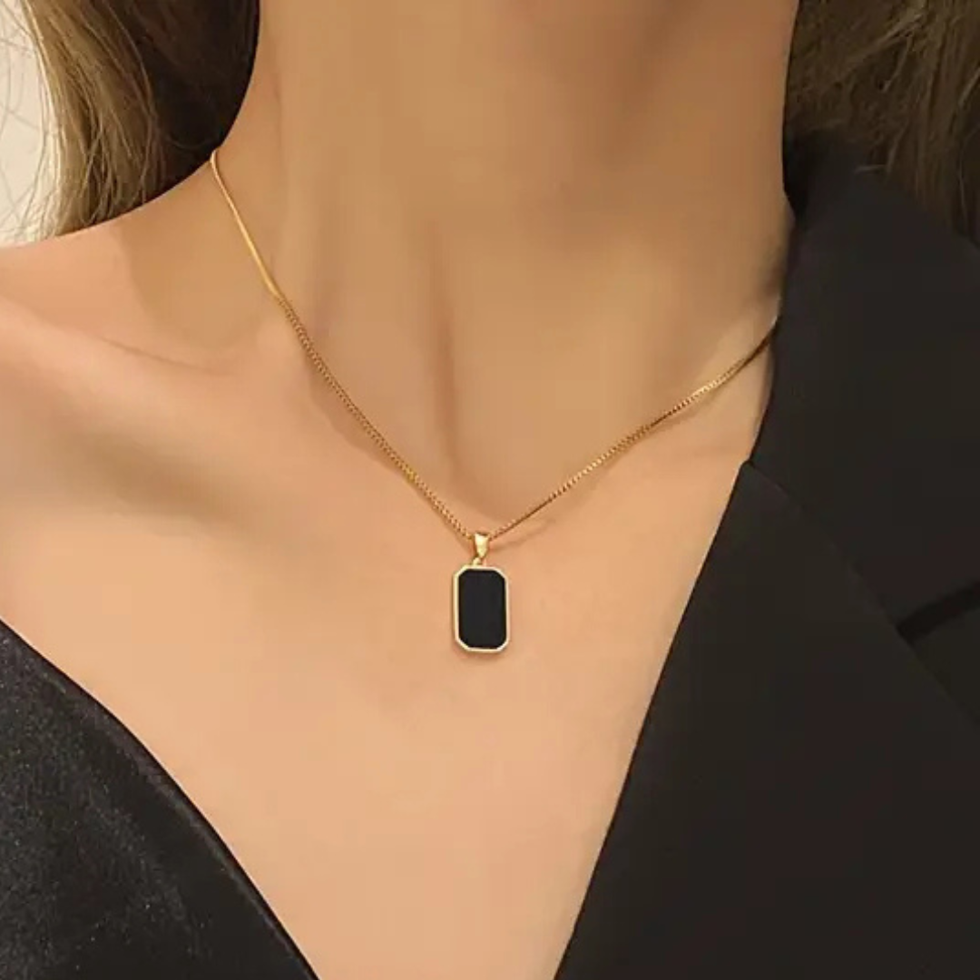 Black Square Pendant Necklace