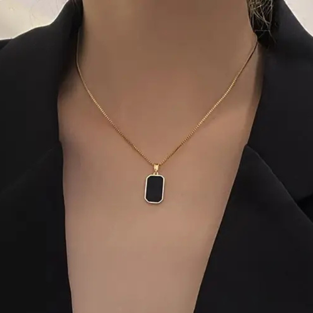 Black Square Pendant Necklace