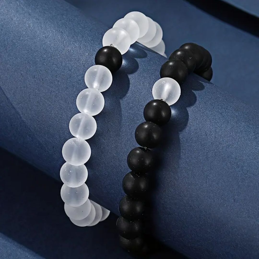 Couple Black & White Beaded Bracelets (Pair of 2)