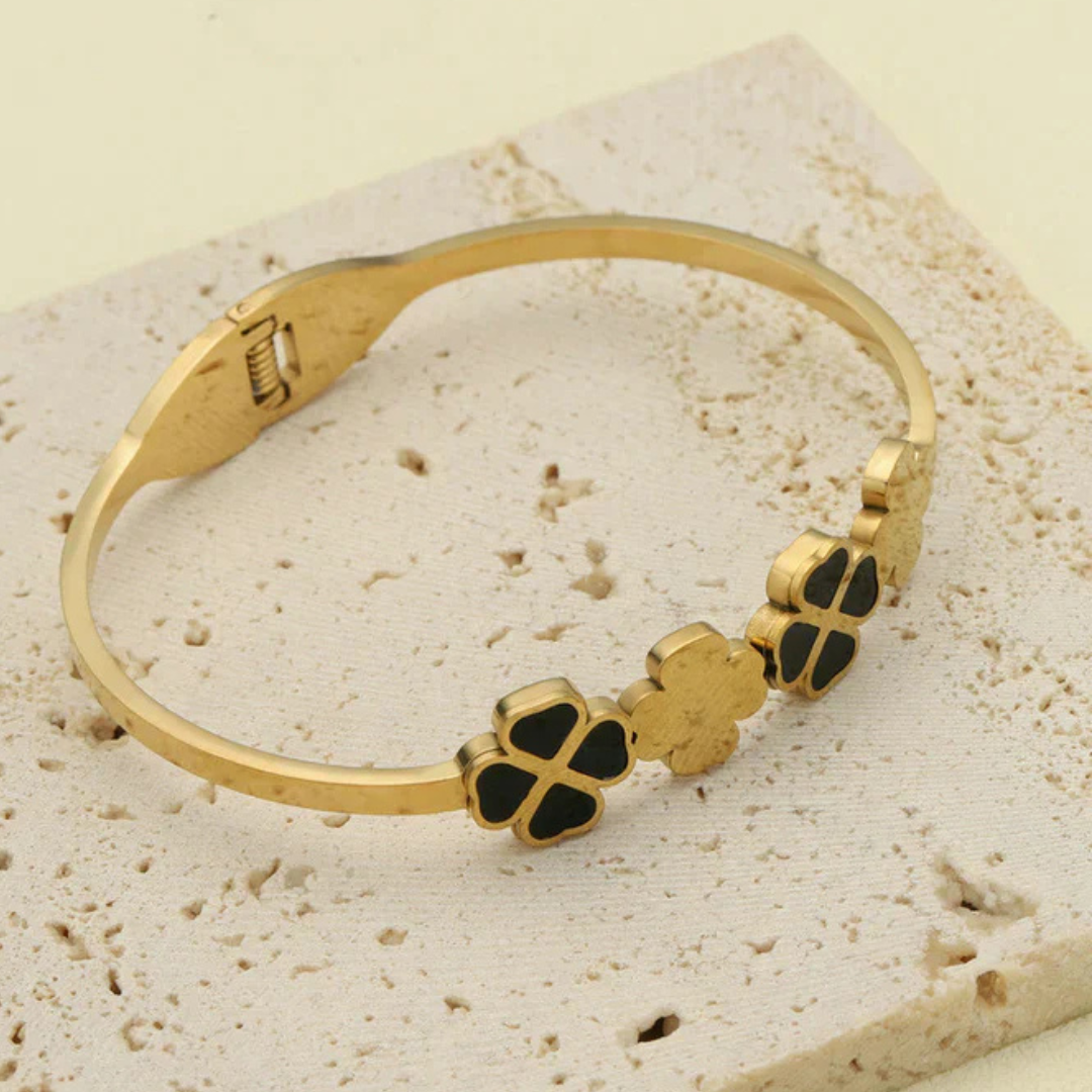 Black Four-Leaf Clover Hand Cuff Bracelet